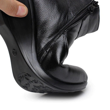 Women's Genuine Leather Winter Wedges Warm Plush Boots for Autumn  -  GeraldBlack.com