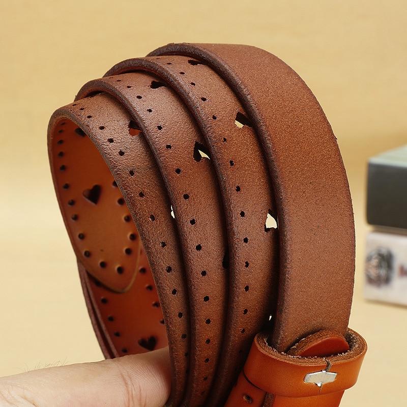 Women's Geometric Pattern Hollow Out Genuine Leather Strap Metal Buckle Belt - SolaceConnect.com