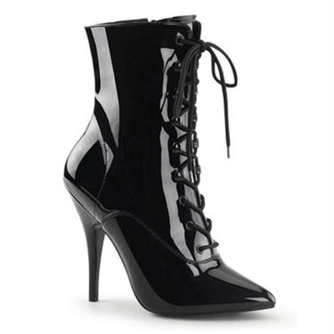 Women's Glossy Black High Thin Heels Round Toe Formal and Wedding Boots  -  GeraldBlack.com