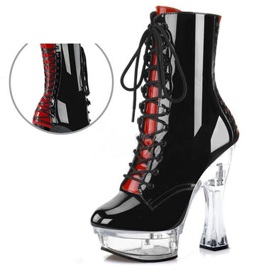 Women's Glossy Transparent High Thin Heels Round Toe Formal and Wedding Boots  -  GeraldBlack.com