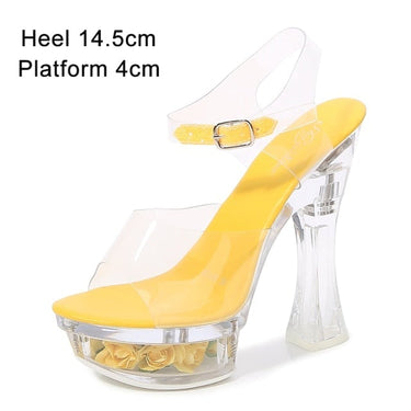 Women's Glowing Floral Transparent Pumps with High Platform Heels  -  GeraldBlack.com
