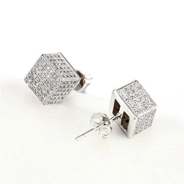 Fashion Gold Color 3D Square Stud Earrings Women Micro Pave Iced Out Jewelry Trendy Crystal Trending - SolaceConnect.com
