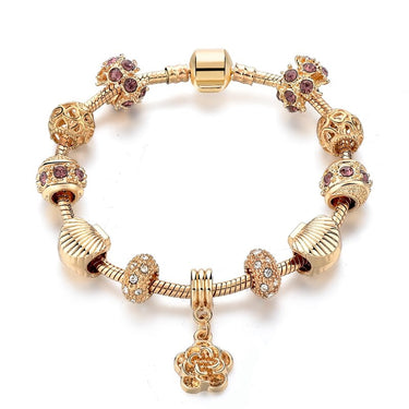 Women's Gold Flowers Custom Glass Beads Bracelets Bangles Charms For Jewelry Making DIY Bracelet  -  GeraldBlack.com