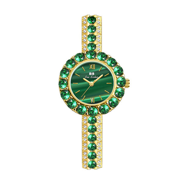 Women's Gold Green Diamonds Stainless Steel Quartz Bracelet Wristwatch  -  GeraldBlack.com