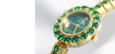 Women's Gold Green Diamonds Stainless Steel Quartz Bracelet Wristwatch  -  GeraldBlack.com