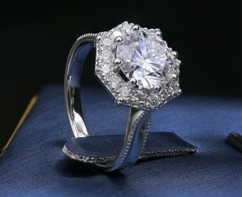 Women's Gold Octagon 9mm 3ct round Brilliant Cut Moissanite Engagement Ring  -  GeraldBlack.com