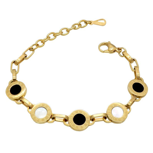 Women's Gold Silver Rose Color White Shell Black Resin Charm Bracelet - SolaceConnect.com