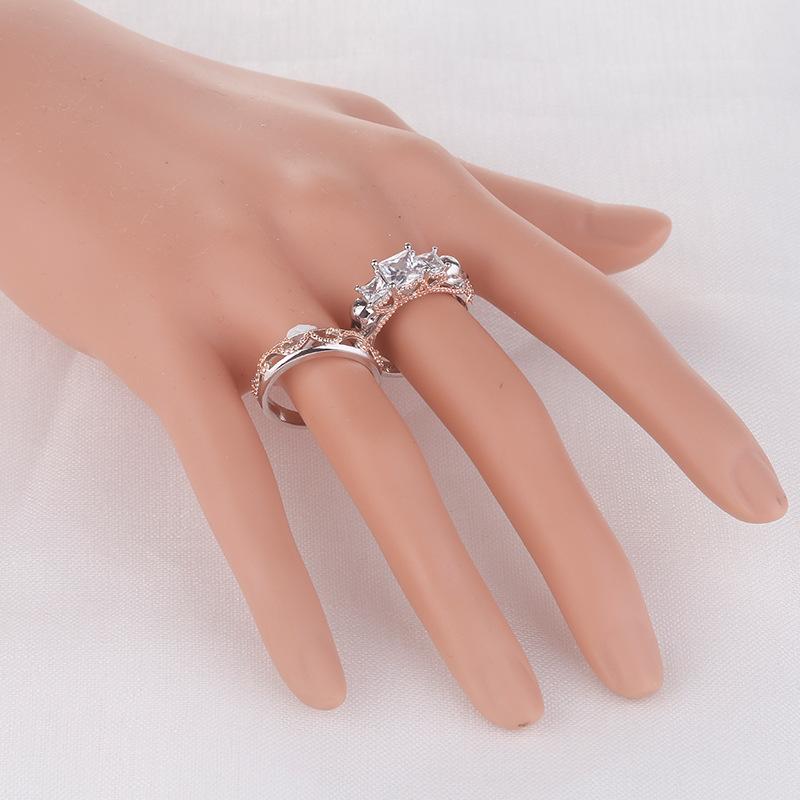 Women's Gothic Skull Hollow Style Rose Gold Color Crystal CZ Double Rings  -  GeraldBlack.com