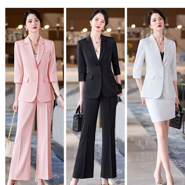 Women's Half Sleeves Top with Pants Business Office Work Wear Pantsuits  -  GeraldBlack.com