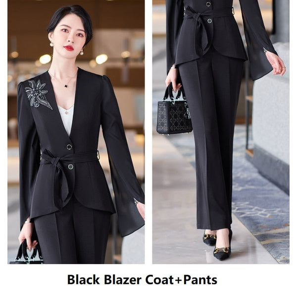 Women's Half Sleeves Top with Pants Formal Business Work Wear Pantsuits  -  GeraldBlack.com