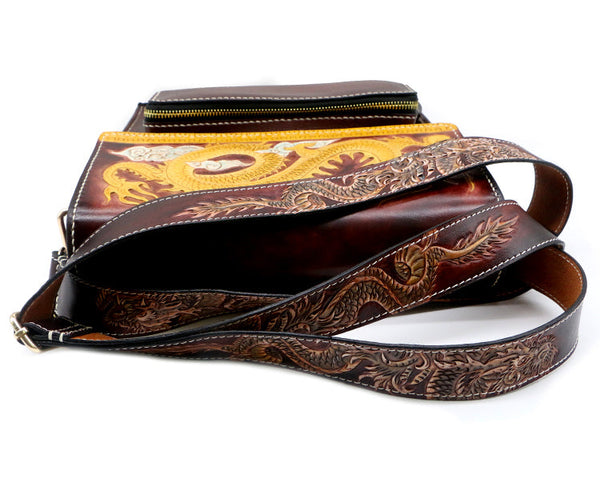 Women's Hand-carved Chinese Dragon Vegetable Tanned Leather Hand Bag  -  GeraldBlack.com