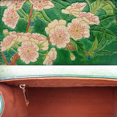 Women's Hand Carving Magnolia Cherry Blossoms Genuine Leather Handbag  -  GeraldBlack.com