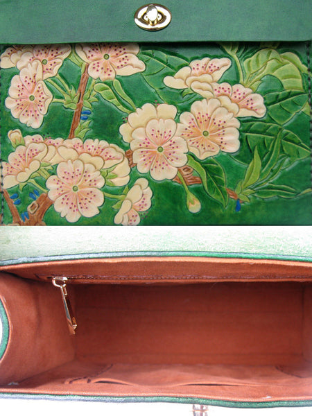 Women's Hand Carving Magnolia Cherry Blossoms Genuine Leather Handbag  -  GeraldBlack.com