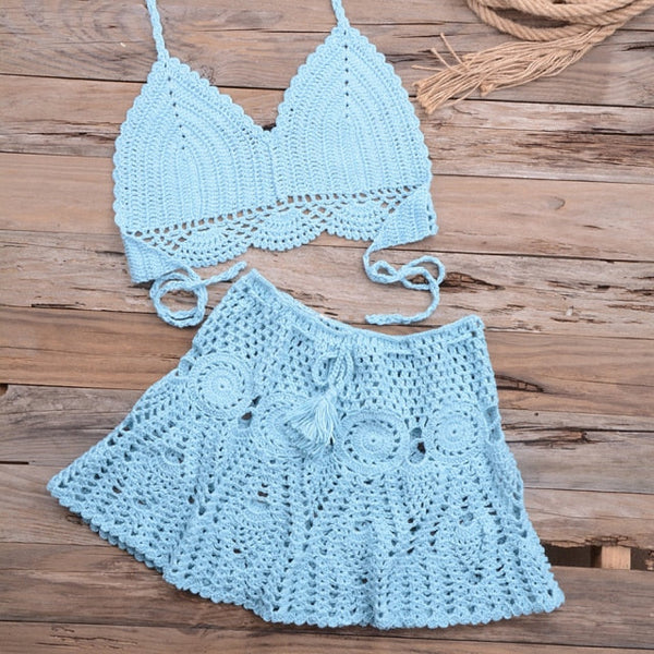 Women's Handmade Crochet Halter 2 Piece Bikini Set Beachwear  -  GeraldBlack.com