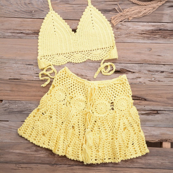 Women's Handmade Crochet Halter 2 Piece Bikini Set Beachwear  -  GeraldBlack.com