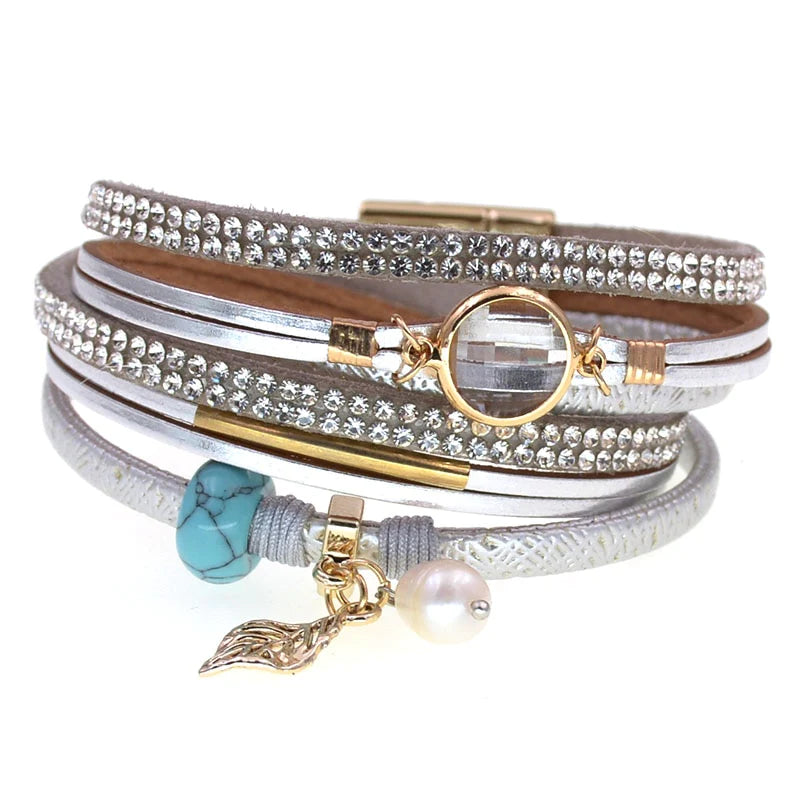 Women's Handmade Leather Fashion Glass Stone Beads Charm Bohemian Bracelets  -  GeraldBlack.com