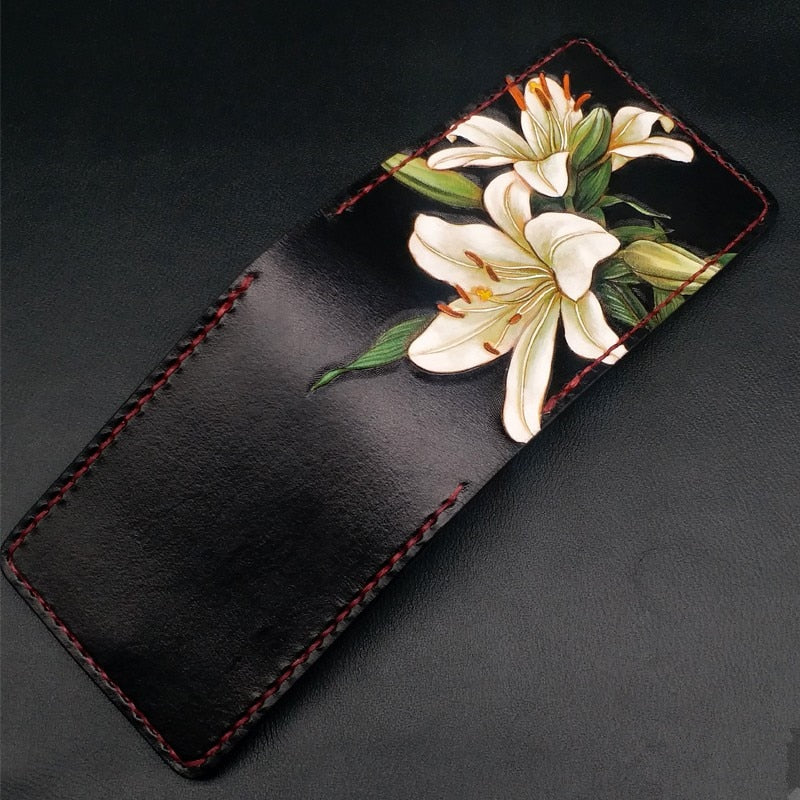 Women's Handmade Lily Flower Genuine Leather Card Holder Wallet  -  GeraldBlack.com