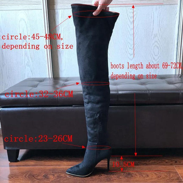 Women's Handmade Over the Knee Winter Leather Boots with Thin Heels - SolaceConnect.com