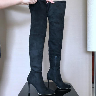 Women's Handmade Over the Knee Winter Leather Boots with Thin Heels - SolaceConnect.com