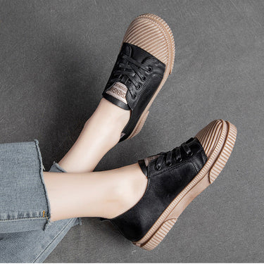 Women's Handmade Solid Pattern Genuine Leather Platform Sneakers  -  GeraldBlack.com