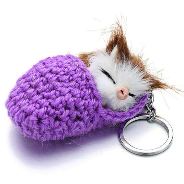 Women's Handmade Synthetic Rabbit Fur Sleeping Cat Pompom Key Chains - SolaceConnect.com