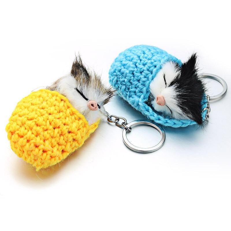 Women's Handmade Synthetic Rabbit Fur Sleeping Cat Pompom Key Chains  -  GeraldBlack.com