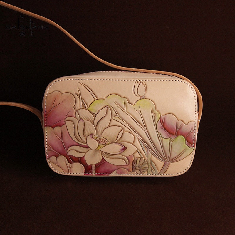 Women's Handmade Vintage Vegetable Tanned Leather Lotus Handbags  -  GeraldBlack.com
