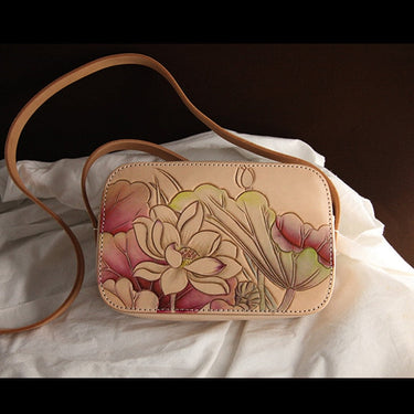 Women's Handmade Vintage Vegetable Tanned Leather Lotus Handbags  -  GeraldBlack.com