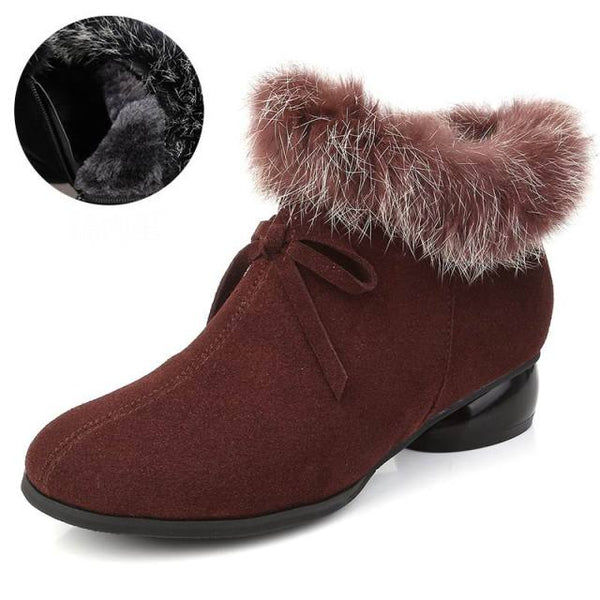 Women's Handmade Winter Leather Comfortable Natural Fur Ankle Boots  -  GeraldBlack.com