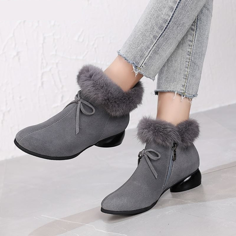 Women's Handmade Winter Leather Comfortable Natural Fur Ankle Boots  -  GeraldBlack.com