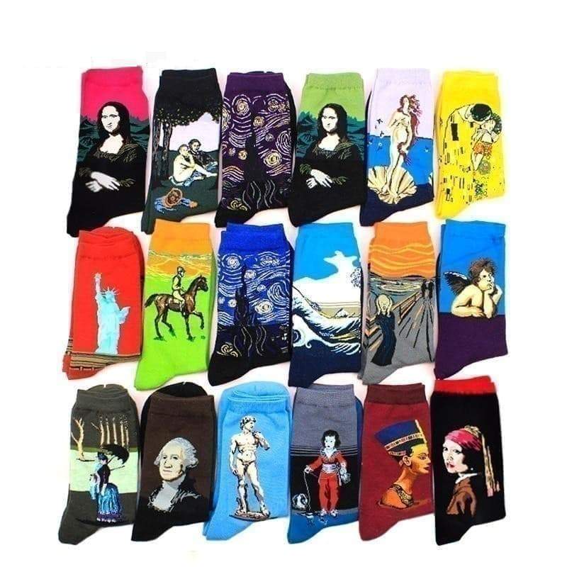 Women's Happy Funny Autumn Winter Retro Starry Night Mural Painting Socks - SolaceConnect.com