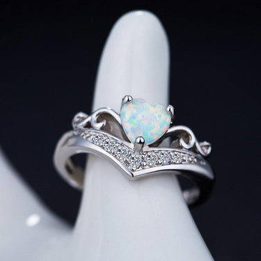 Women's Heart Shape Shiny Opals CZ Crystal Silver Fashion Engagement Ring - SolaceConnect.com