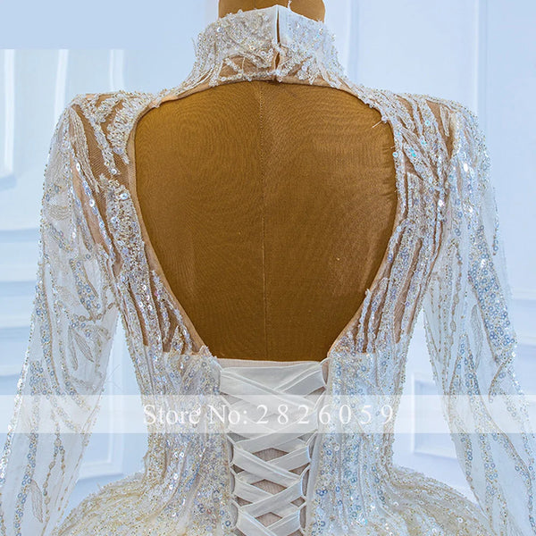 Women's High Neck Full Sleeve Floor Length Lace Wedding Dresses  -  GeraldBlack.com