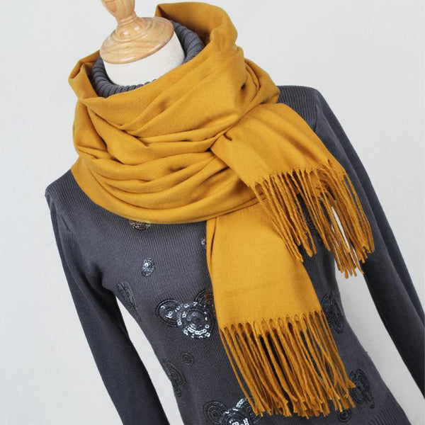 Women's High Quality Thick Warm Winter Cashmere Scarves with Tassel - SolaceConnect.com