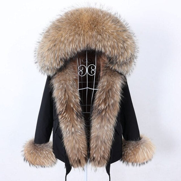 Women's High Street Winter Jacket with Long Sleeves and Racoon Fur Collar  -  GeraldBlack.com