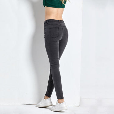 Women's High Waist Elastic Washed Blue Denim Classic Skinny Jeans - SolaceConnect.com