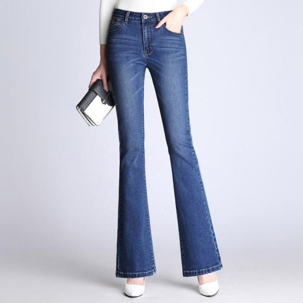 Fashion Women Flare Jeans Stretch High Waist Lifting Buttocks Wide Leg Palazzo Denim Pants Spring - SolaceConnect.com