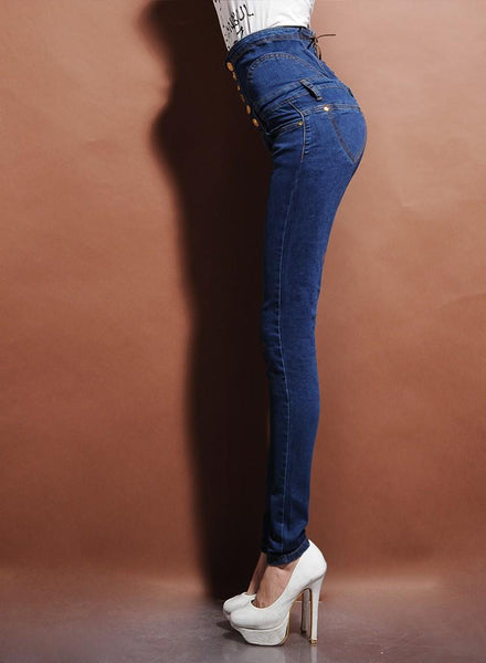 Women's High Waist Spliced Sashes Lace-Up Button Skinny Jeans - SolaceConnect.com