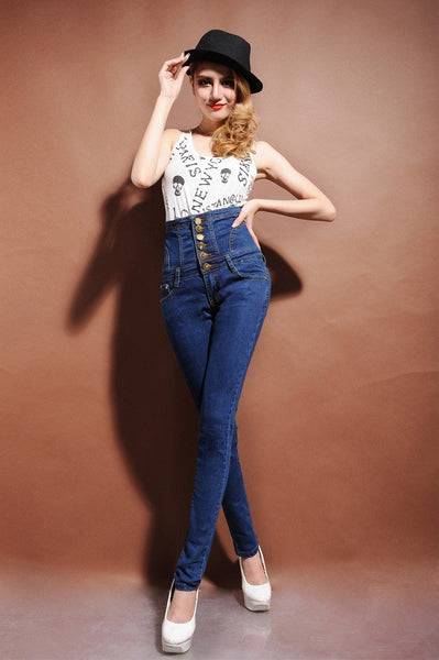Women's High Waist Spliced Sashes Lace-Up Button Skinny Jeans - SolaceConnect.com