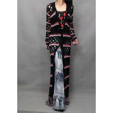 Women's Hollow Out Striped Long Maxi Trench With A Hood Tassels  -  GeraldBlack.com