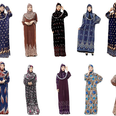 Ice Silk Lace Muslim Prayer Garment Printing Flower Hijab Women's Outwear With Hats Islam Abaya - SolaceConnect.com