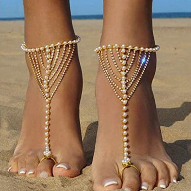 Women's Imitation Pearl On The Leg Beach Bracelet Barefoot Anklets  -  GeraldBlack.com