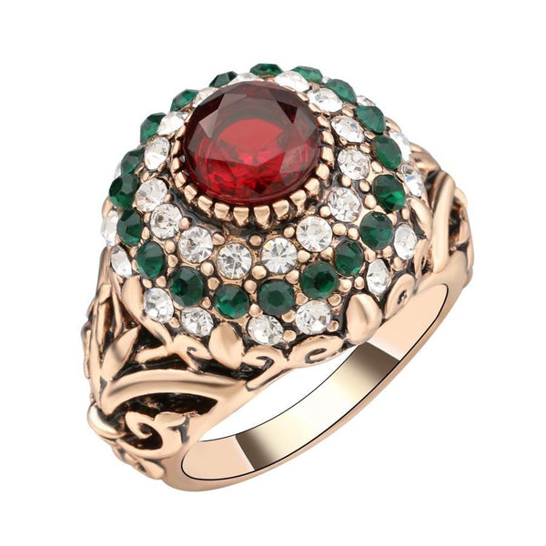 Women's Jewelry Turkish Gold Color Golden Crown Green Crystal Red Rings - SolaceConnect.com