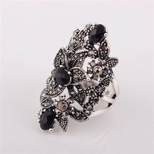 Women's Jewelry Vintage Black Crystal Rhinestone Ringen Flower Retro Ring  -  GeraldBlack.com
