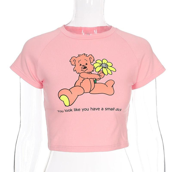 Women's Kawaii Pink Harajuku Short Sleeve Bear Printed Summer T-Shirt - SolaceConnect.com