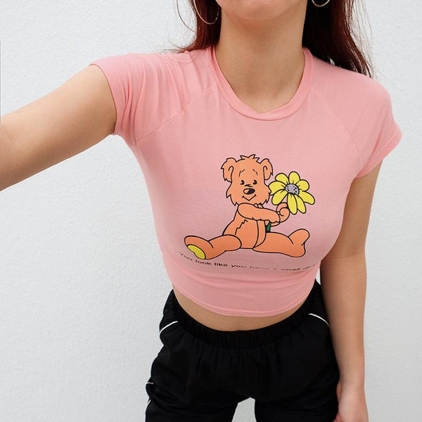 Women's Kawaii Pink Harajuku Short Sleeve Bear Printed Summer T-Shirt  -  GeraldBlack.com