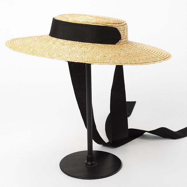 2019 Women's Kentucky Derby White Straw Summer Flat Wide Brim Boater Hat - SolaceConnect.com