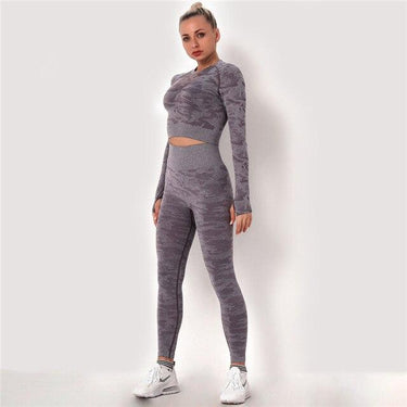 Women's Knitted Long Sleeves Top Pushup Leggings 2Pcs Set for Yoga Sports - SolaceConnect.com