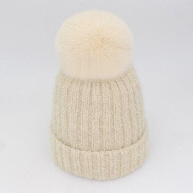 Women's Knitted Winter Fur Pom Pom Bonnet Beanie Caps - SolaceConnect.com