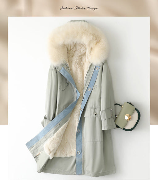 Women's Korean Fashion Fox Fur Collar Mid-length Winter Coat  -  GeraldBlack.com